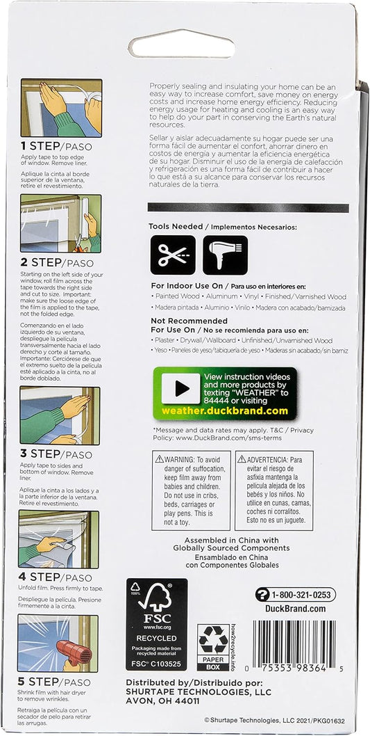 Duck MAX Strength Heavy Duty Insulating Film for Patio Door/Extra Large Window, 84-Inch x 120-Inch, Indoor, 284352
