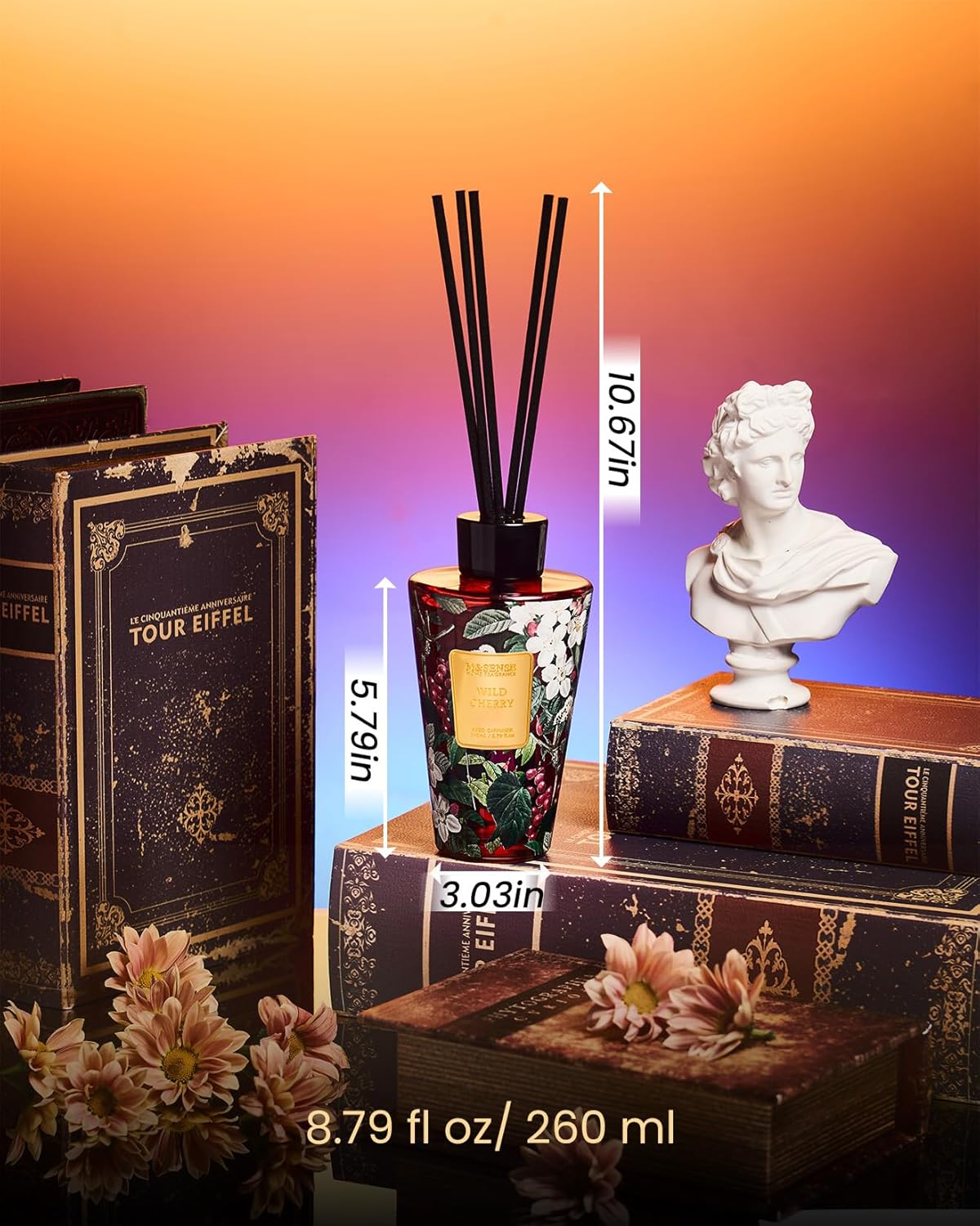 M&SENSE Reed Diffuser Set, Jasmine Sandalwood Scented 6.3 fl oz Natural Essential Oil Diffusers with Sticks, Non-Toxic Organic Air Freshener, Long-Lasting Fragrance Oils for Home Bathroom Living Room