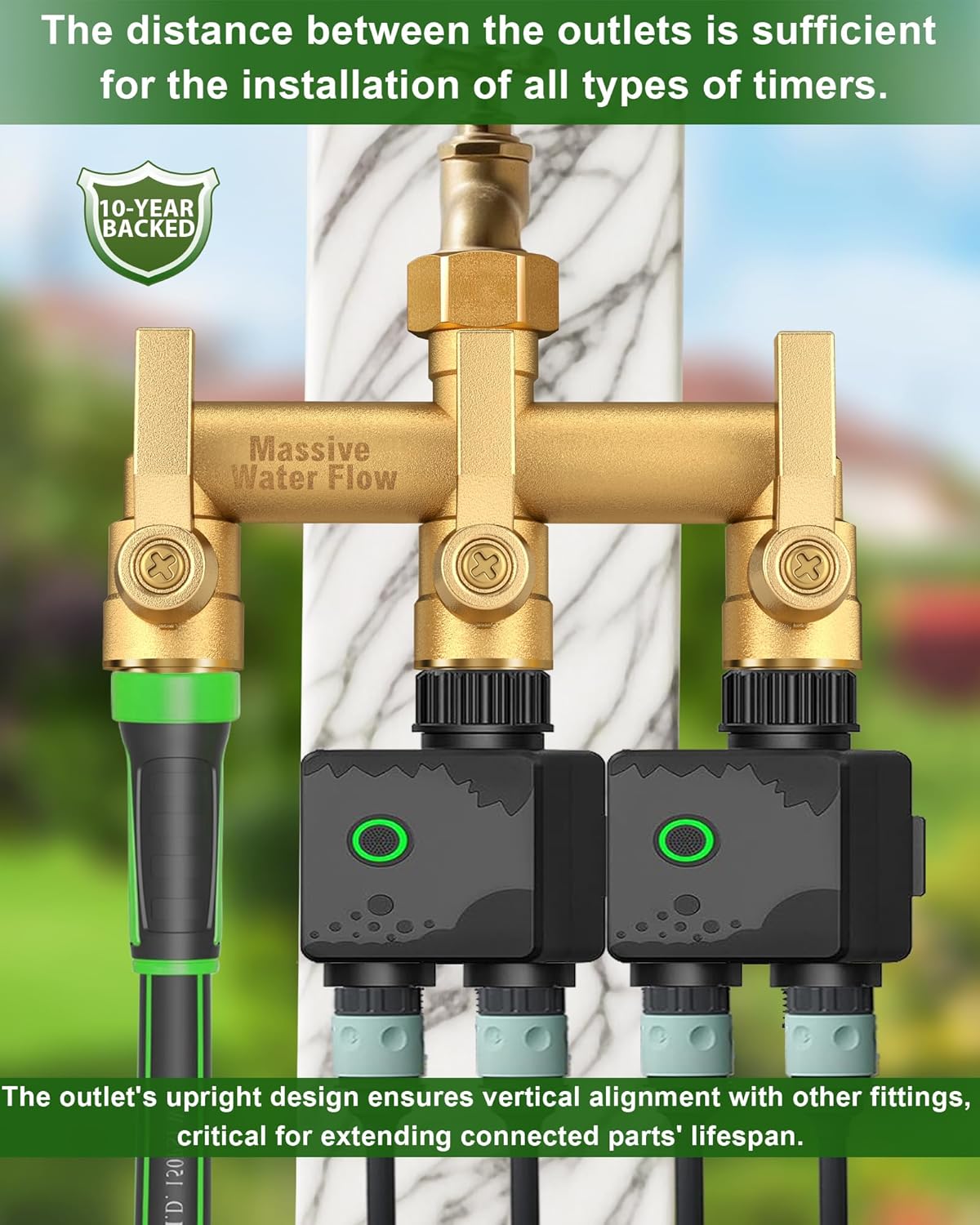 Hose Splitter 2 Way Heavy Duty, Solid Brass Full Flow Outdoor Faucet and Garden Hose Splitters, Water Spigot Splitter T Adapter, All Metal Water Connector with Shut-Off Valve, 3/4 - Inch GHT Thread