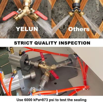 Garden Hose Splitter Full Flow Splitter No Restricted-Flow Connector Heavy Duty Brass Hose y Splitter, 2 way High Flow Hose Bib Adapter with Shut Off Valves (Butterfly Handle)