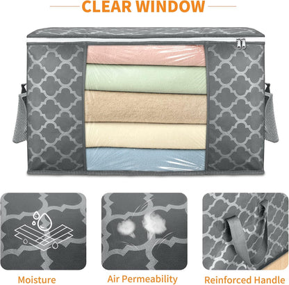90L Large Storage Bags, 6 Pack Clothes Storage Bins Foldable Closet Organizers Storage Containers with Reinforced Handle for Clothing, Blanket, Comforters, Bed Sheets, Pillows and Toys (Gray)