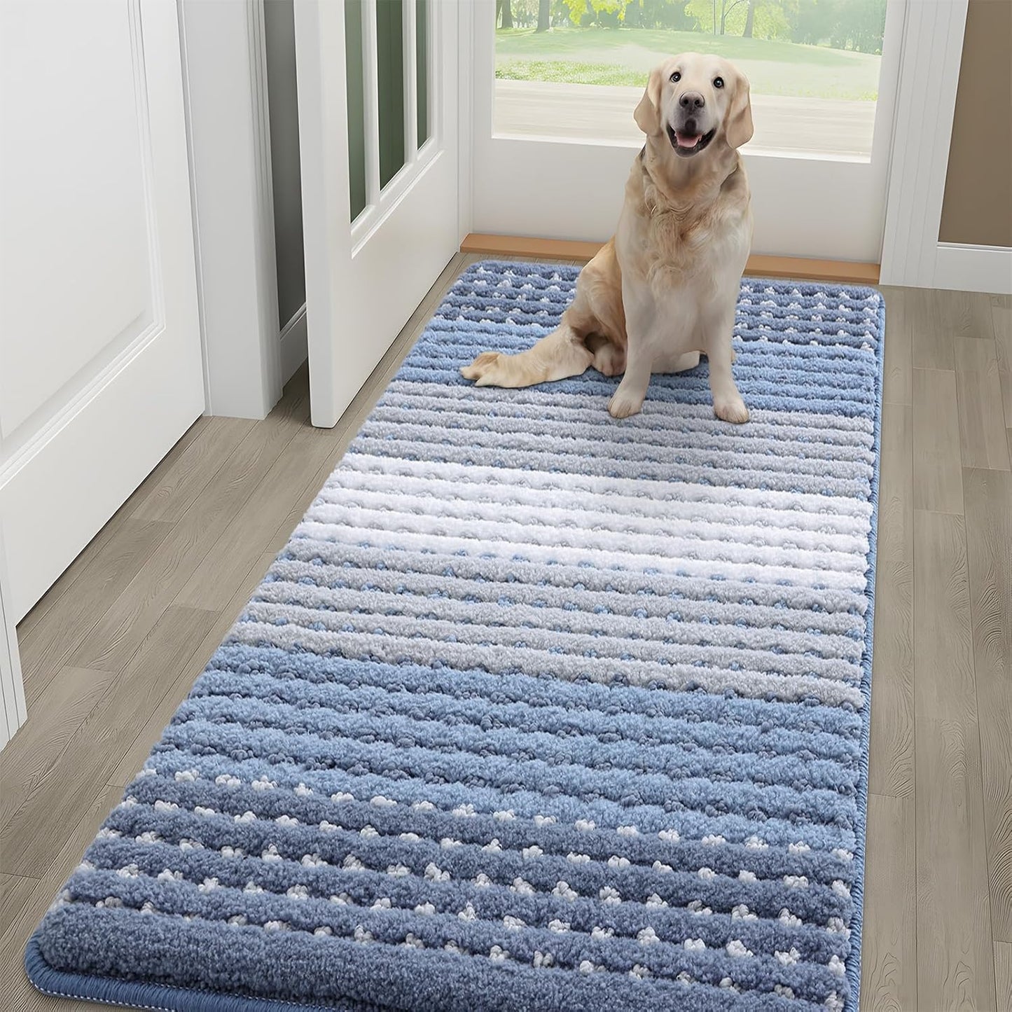 Kitinjoy Indoor Outdoor Door Mat, 32x20 Non-Slip Absorbent Dirt Trapper, Low-Profile Washable Inside Entrance Front Floor Mat, Sturdy Soft Entry Doormats for Entryway, Grey