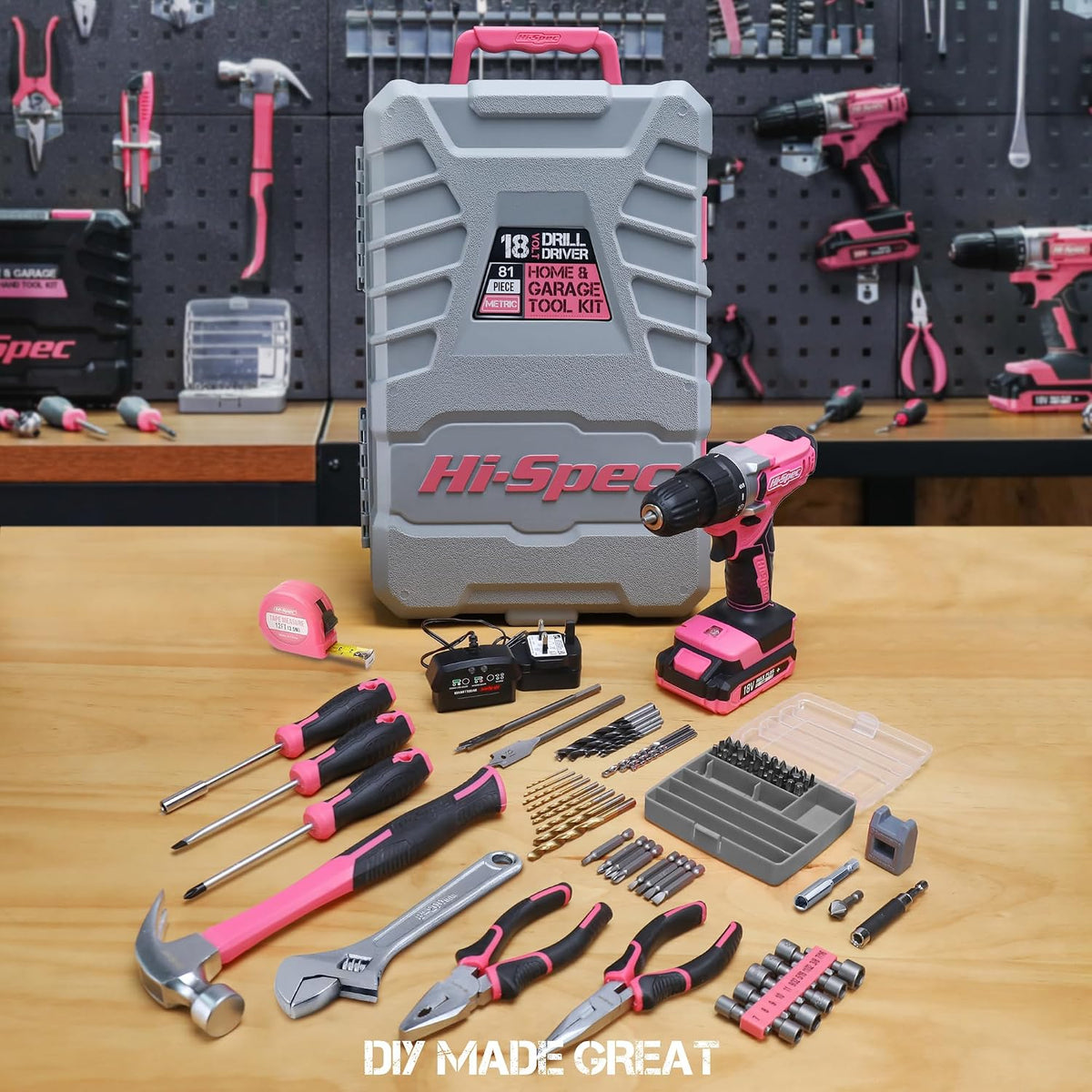 Hi-Spec Tool Kit with 3.6V USB Small Electric Screwdriver Set, Pink Drill Set for Women, Tool Kit for Home