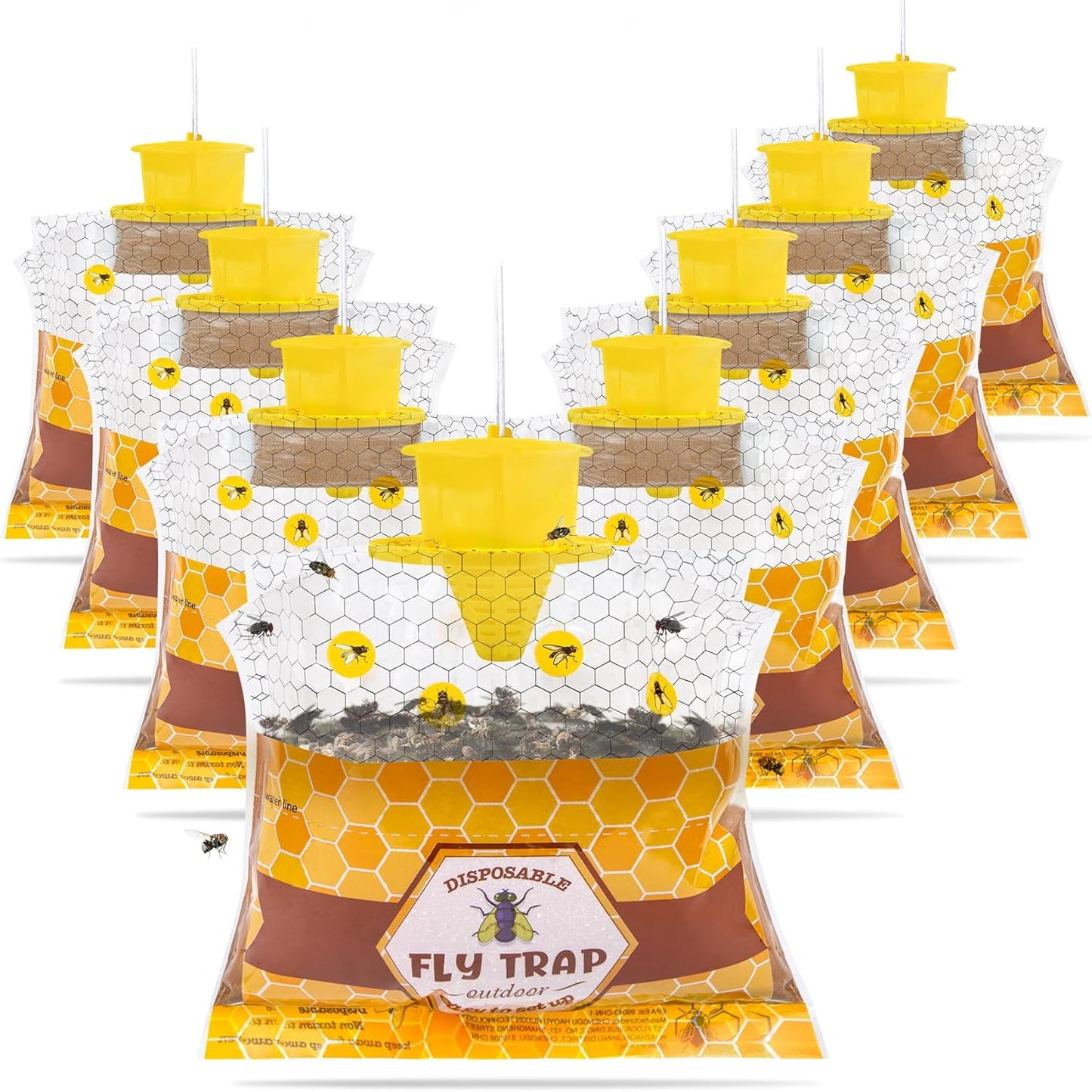 15 Big Fly Traps Outdoor Hanging, Wasp Trap Fly Bags Outdoor Disposable, Fly Bait Hunter Catcher Control Killer Repellent Outdoors, Ranch Fly Trap for Mosquito Bug Carpenter Bee Yellow Jacket