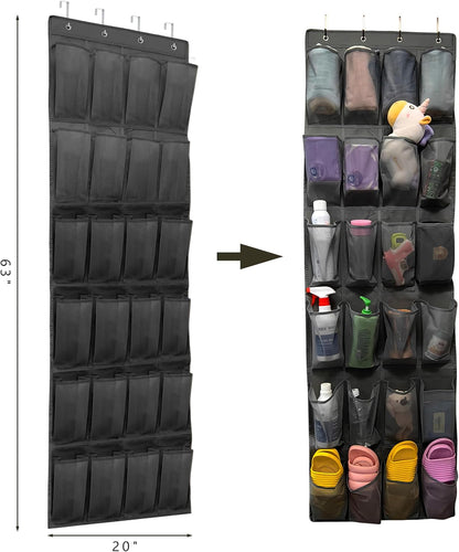 Over The Door Shoe Organizer with 24 Large Breathable Mesh Pockets Sturdy Closet Door Shoe Storage Holder Hanging SimpleHouseware Men Women Kids Shoe Holder for Rack (Black)