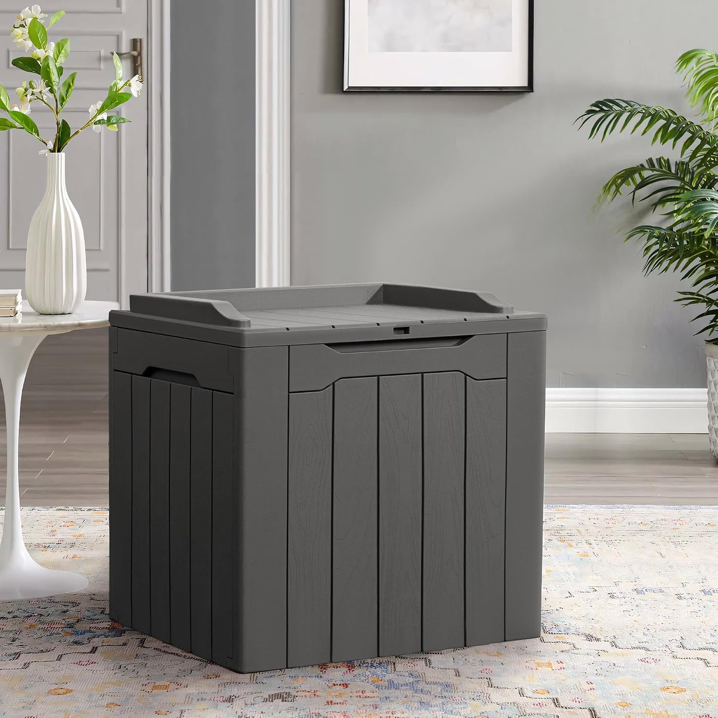 Flamaker Outdoor Storage Box 80 Gallon Resin Waterproof Deck Box Delivery Box with Wood Texture Large Storage Bin for Patio Cushions, (Grey)