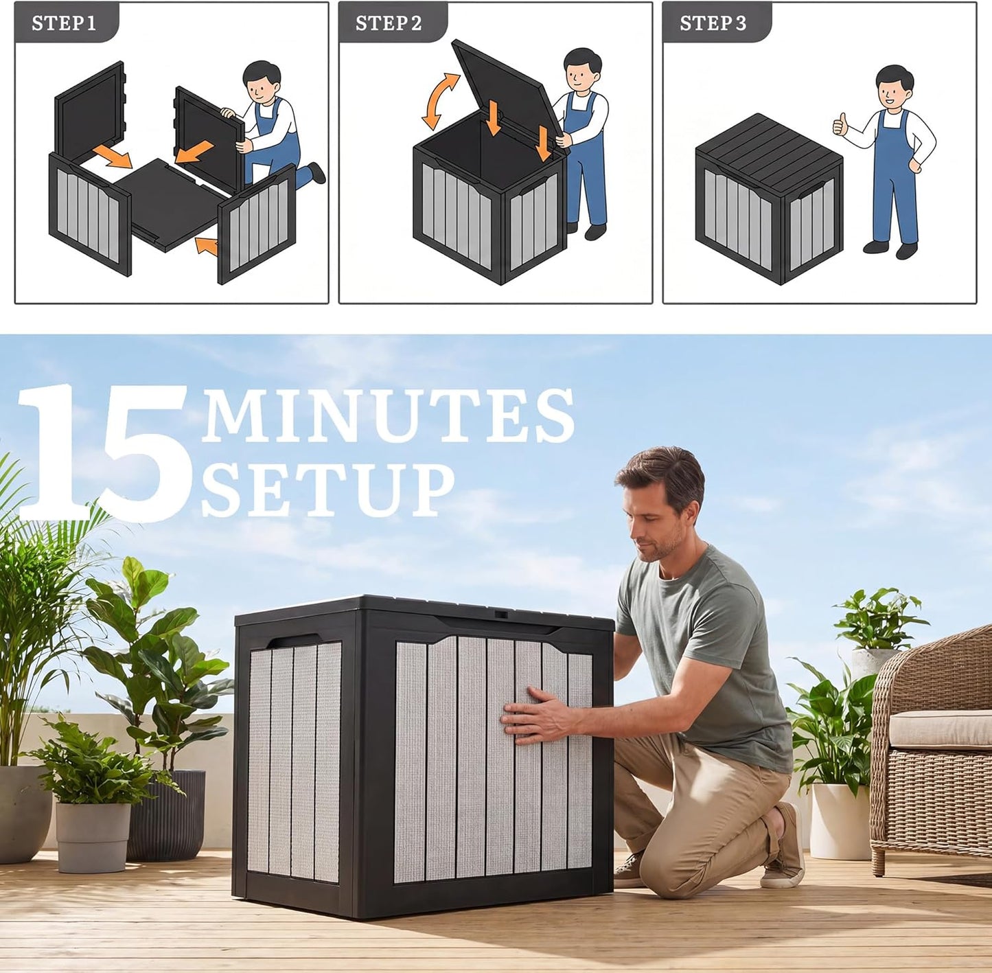 YITAHOME 100 Gallon Large Outdoor Deck Box | Waterproof Resin Storage Box, Lockable Indoor Outdoor Storage Container for Patio Furniture Cushions, Pool Accessories