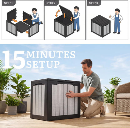 YITAHOME 100 Gallon Large Outdoor Deck Box | Waterproof Resin Storage Box, Lockable Indoor Outdoor Storage Container for Patio Furniture Cushions, Pool Accessories