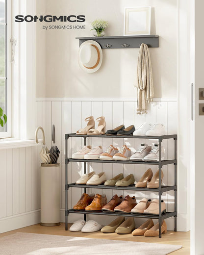 SONGMICS 2-Tier Shoe Rack for Closet, Compact Metal Shoe Organizer Shelf for Entryway, Bedroom, Small Spaces, Stackable, 11.8 x 24.5 x 12.2 Inches, Black ULSA122BH01