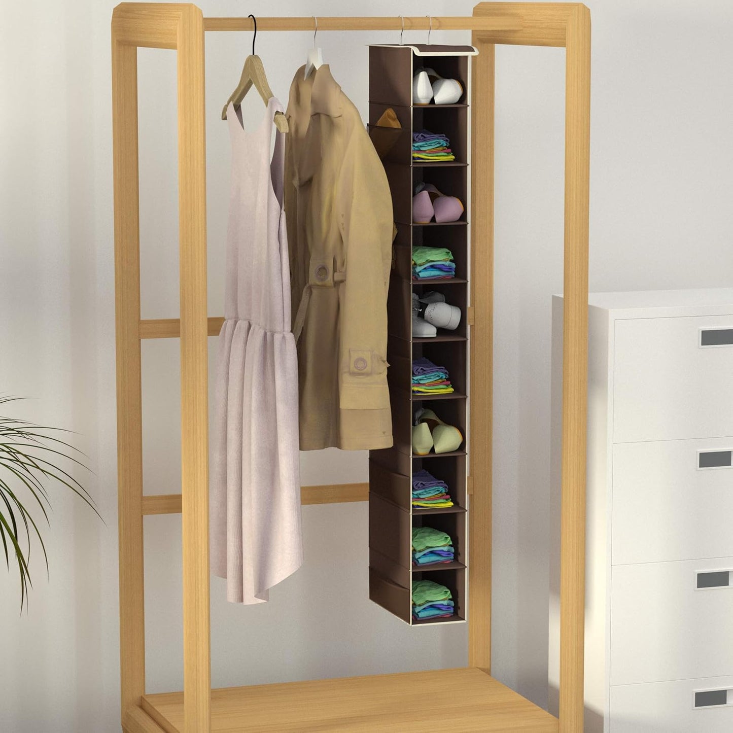Libeder Hanging Shoe Organizer, 10-Shelf Closet Organizer with 6 Mesh Side Pockets