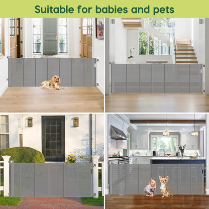 Reinforced 55" Wide Retractable Baby Gates with Reinforced Strips, Indoor/Outdoor Retractable Dog Gate for Doorway Prevent Bottom Drilling Through, No Bottom Bar Safety Mesh Baby Gate for Stair, Black