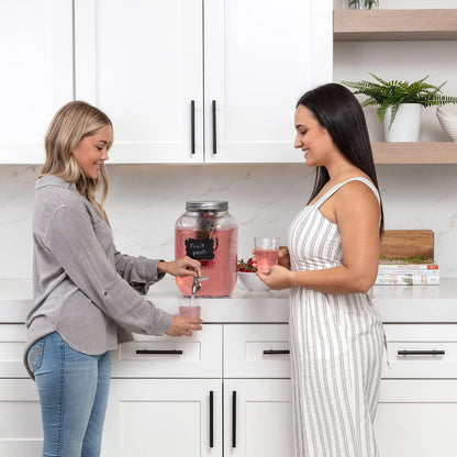2-Gallon Glass Liquor Decanter Drink Dispenser for Parties - 100% Leakproof Stainless Steel Spigot + Marker & Label and Fruit Infuser, Water Beverage Dispenser Liquid Laundry Detergent Dispenser