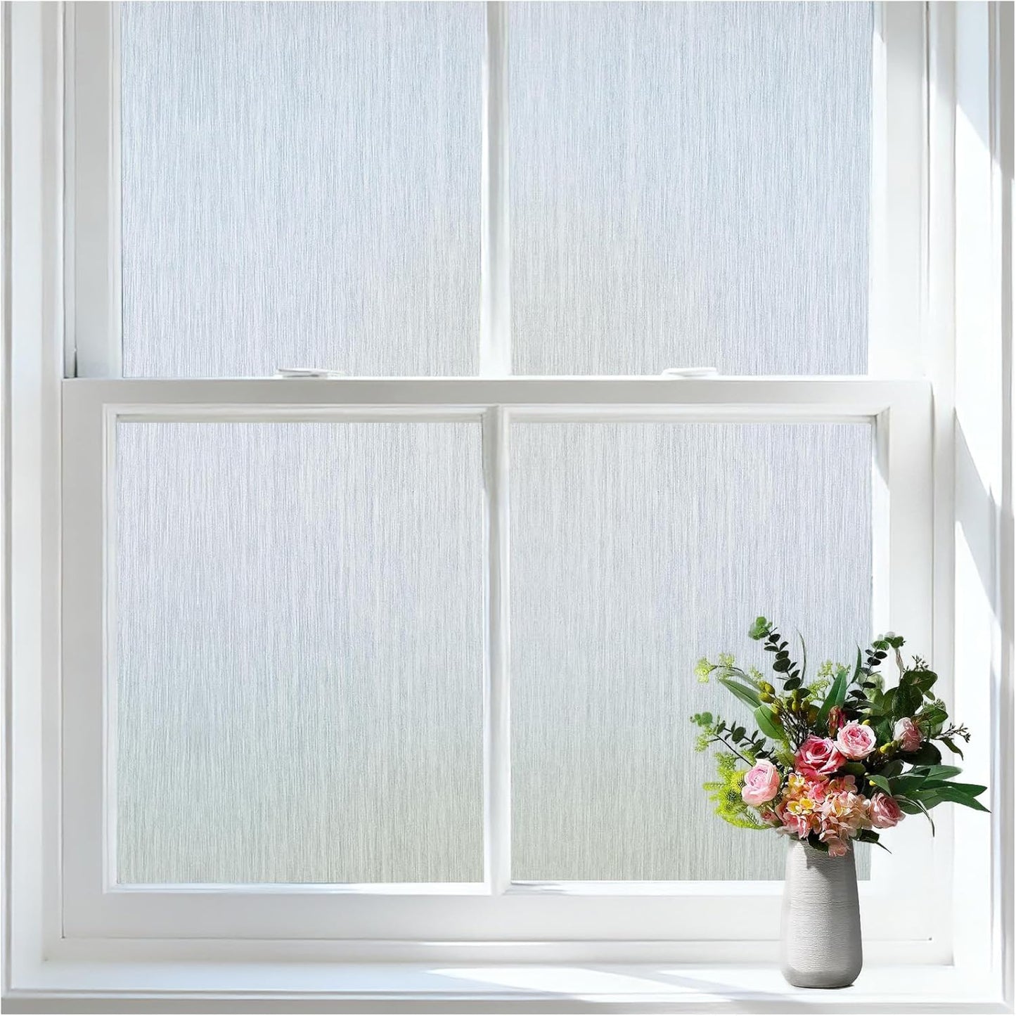 Frosted Glass Window Privacy Film, Static Cling, Non-Adhesive UV & Heat Blocking Anti-Glare Window Clings, Removable Reusable Stickers for Home Bathroom Office, 17.5" x 78.7"