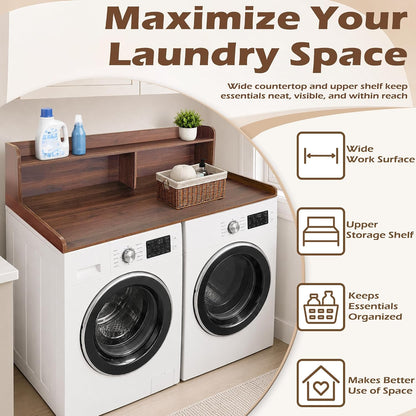 Royxen Laundry Countertop with 2-Tier Shelf Universal Fit, Washer and Dryer Countertop with Storage Space, Shelf Height 11.5 Inches, Solid Wood Core, Oak