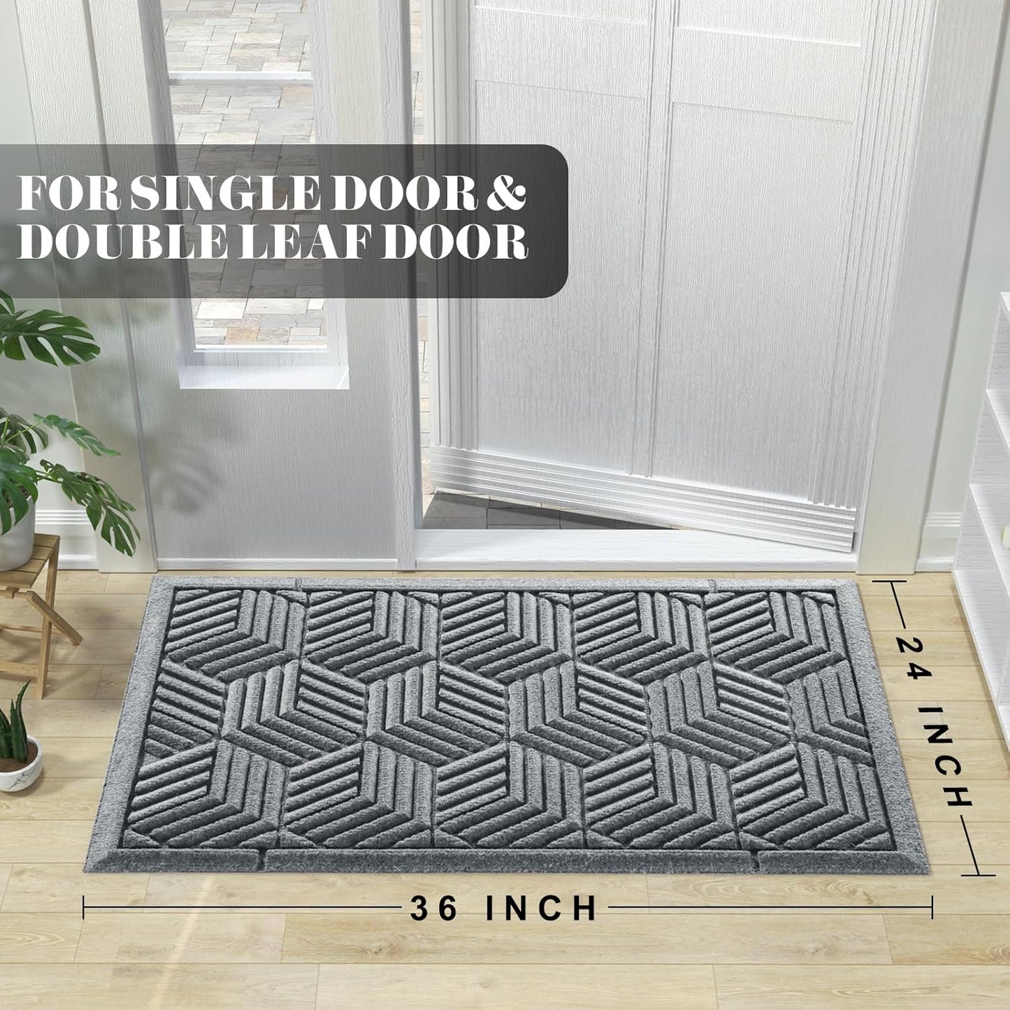 Yimobra Front Door Mat, All-Season Waterproof Outdoor Mat for Entrance with Drainage Holes, Heavy Duty Non-Slip Doormat for Garage Patio Entryway Indoor, 29.5x17, Red
