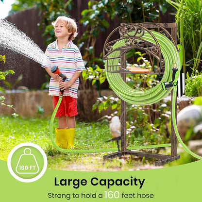 TomCare Garden Hose Holder Upgraded Water Hose Holder Heavy Duty 4 Spikes Hose Hanger Holds 160 Feet Hoses Stable Freestanding Hose Storage Organizer for Outside Yard