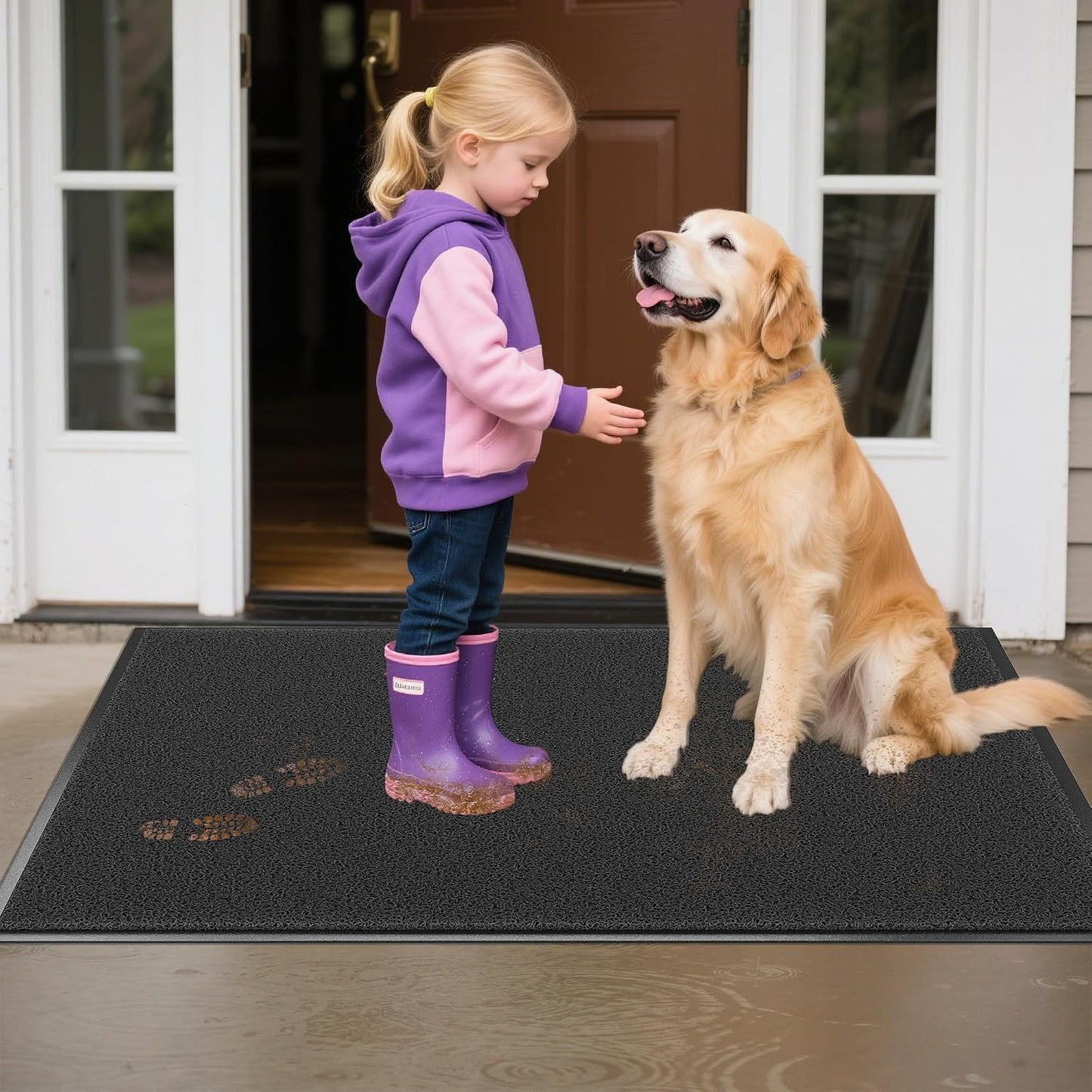 Front Door Mat Indoor Outdoor, 48" x 36" Non Slip Welcome Doormat for Entryway, Heavy Duty Low Profile Entrance Rug for High Traffic Areas, Patio, Outside Entry, Yard, Porch Waterproof