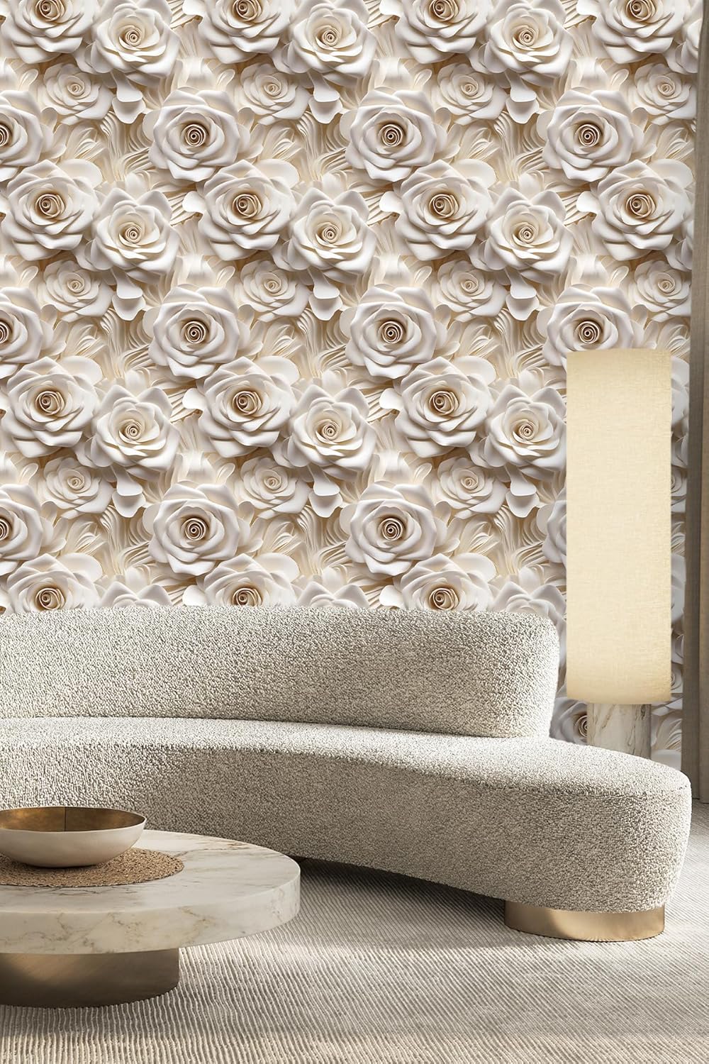 Floral Peel and Stick Wallpaper 3D Effect Interior Wall Décor Contact Paper Self Adhesive Removable Renter Friendly for Bedroom Living Cabinet Room 17.7in x 9.8ft (Not Textured Wallpaper