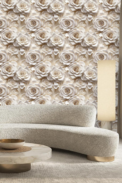 Floral Peel and Stick Wallpaper 3D Effect Interior Wall Décor Contact Paper Self Adhesive Removable Renter Friendly for Bedroom Living Cabinet Room 17.7in x 9.8ft (Not Textured Wallpaper