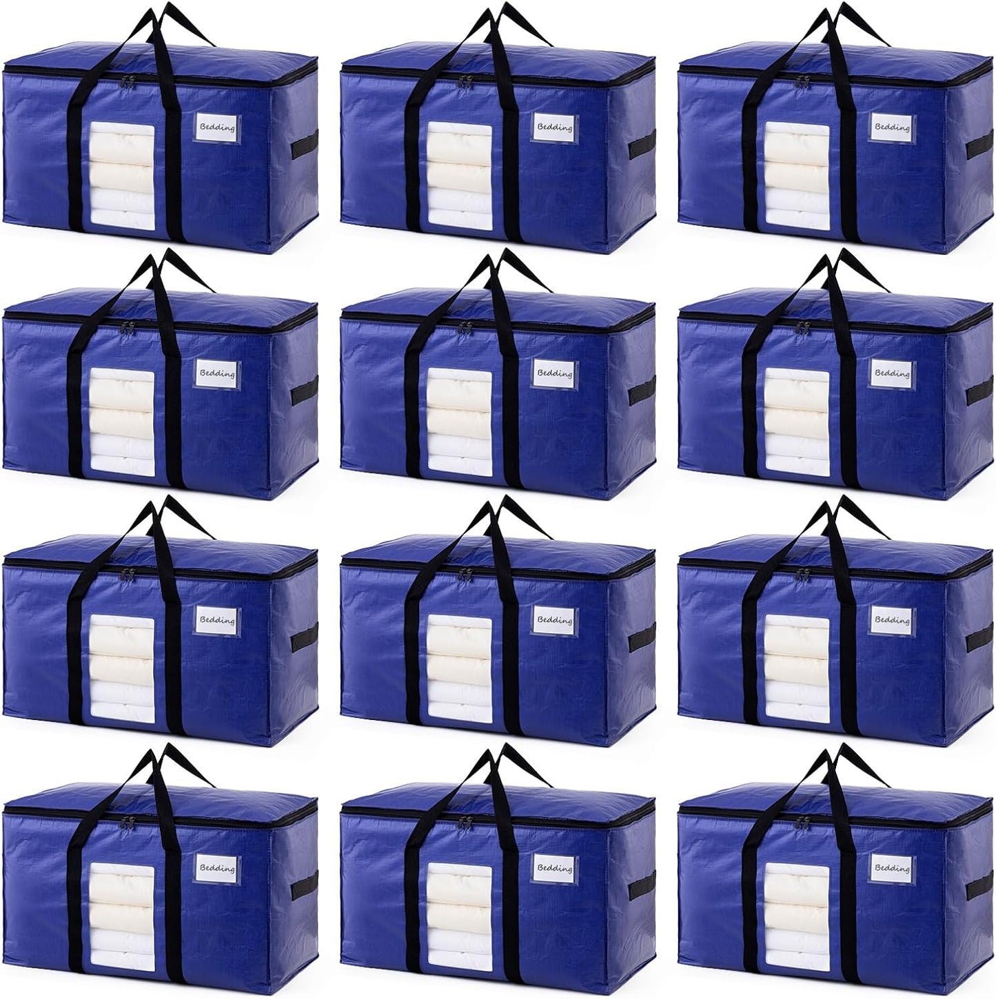 TAILI Extra Large Moving Bags, 4 Pack Blue Heavy Duty Totes For Storage with Visible Window, Wrap Around Handles, Storage Bags for Space Saving, Alternative to Moving Boxes