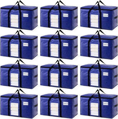 TAILI Extra Large Moving Bags, 4 Pack Blue Heavy Duty Totes For Storage with Visible Window, Wrap Around Handles, Storage Bags for Space Saving, Alternative to Moving Boxes