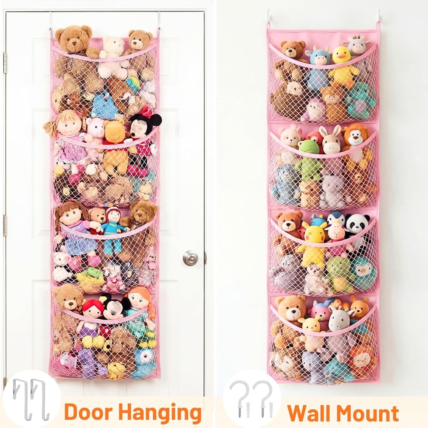 Ofiray-home Cotton Over The Door Stuffed Animal Storage | Toy Organizer for Storage Plush Toys, Stuffed Animal Holder with 4 Large Pockets, Hanging Door Organizer for Nursery