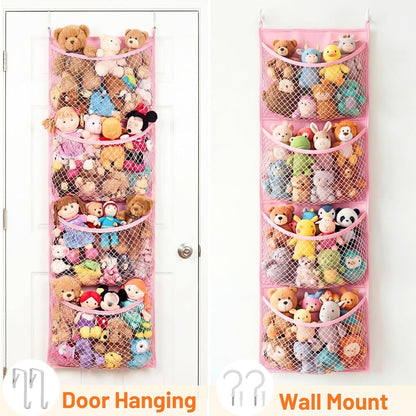 Ofiray-home Cotton Over The Door Stuffed Animal Storage | Toy Organizer for Storage Plush Toys, Stuffed Animal Holder with 4 Large Pockets, Hanging Door Organizer for Nursery