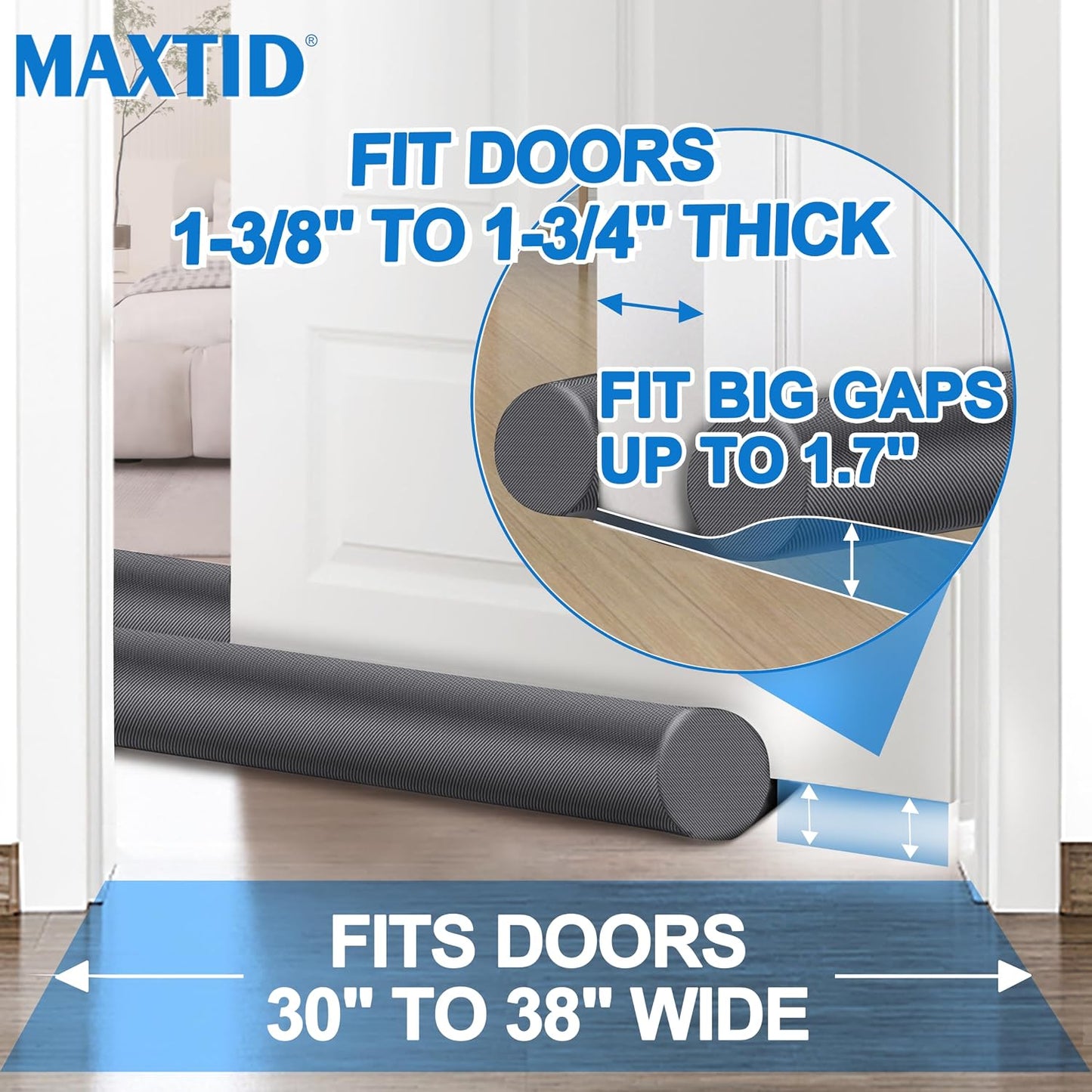 MAXTID Large Door Draft Stopper for Bottom of Doors 36” Under Door Sweep Noise Blocker Black Gap Stoppers Adjustable Doors Seal Sweep Guard Draft, Window Breeze Stoppers, Home Essentials Gadgets