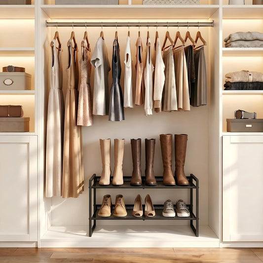 Garden 4 you Shoe Rack - Expandable Shoe Organizer for Closet, Metal Shoe Shelf Organizer, Stackable Adjustable Shoe Storage Shelf for Entryway, Garage, Door Entrance (2-Tier)