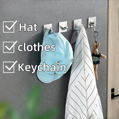 4 Pack Adhesive Hooks for Hanging - 304 Stainless Steel Heavy Duty Wall Hooks, Waterproof & Rustproof Towel Hooks for Bathroom, Self Adhesive Coat Hooks for Kitchen, Closet, Home Organization, Black