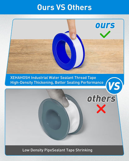 3 Roll Plumbers Tape, Teflon Water Pipe Sealing Tape, High-Density Thickening and Lengthen, High-Sealing Performance Waterproof Duct, Thread Seal, L 590 in x W 0.51 in. White
