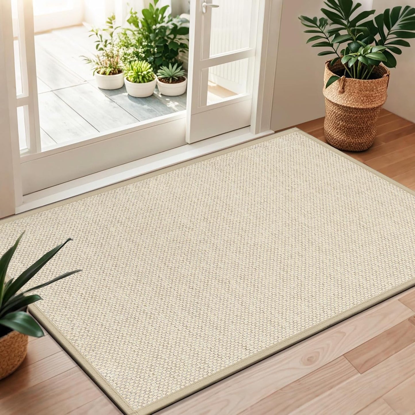 LEKEEPGO Door Mat 17"x29", Non Slip Door Mat Indoor Entrance, Rubber Backing Indoor Door mats Washable Absorbent Low-Profile Doormat Front Entryway Entry Resist Dirt Inside Door Mats, Khaki