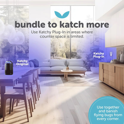 Katchy Flying Insect Trap Indoor – Catcher & Killer for Mosquito, Fruit Fly, Gnat & Small Moth – Non-Zapper with Suction & Blue Light – Ideal for Indoor Spaces, Kitchen & Plants (Original, Black)