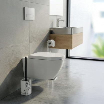 Vigar Zense Toilet Brush and Holder Set - Toilet Bowl Brush and Holder, Polyresin Stone Bathroom Accessory, Compact Toilet Cleaner Brush for Bathroom Decor and Toilet Accessories Set - White Marble