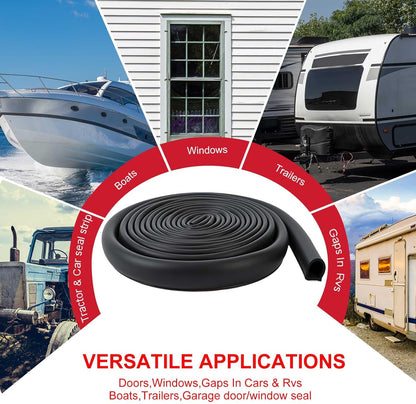 Pangda 10Ft D Shape Rubber Weather Stripping Foam Self-Adhesive EPDM Door Seal Strip for Noise Reduction Waterproof Dustproof for Cars Boats Truck RVs Windows Doors (3/4" W × 3/4" H)