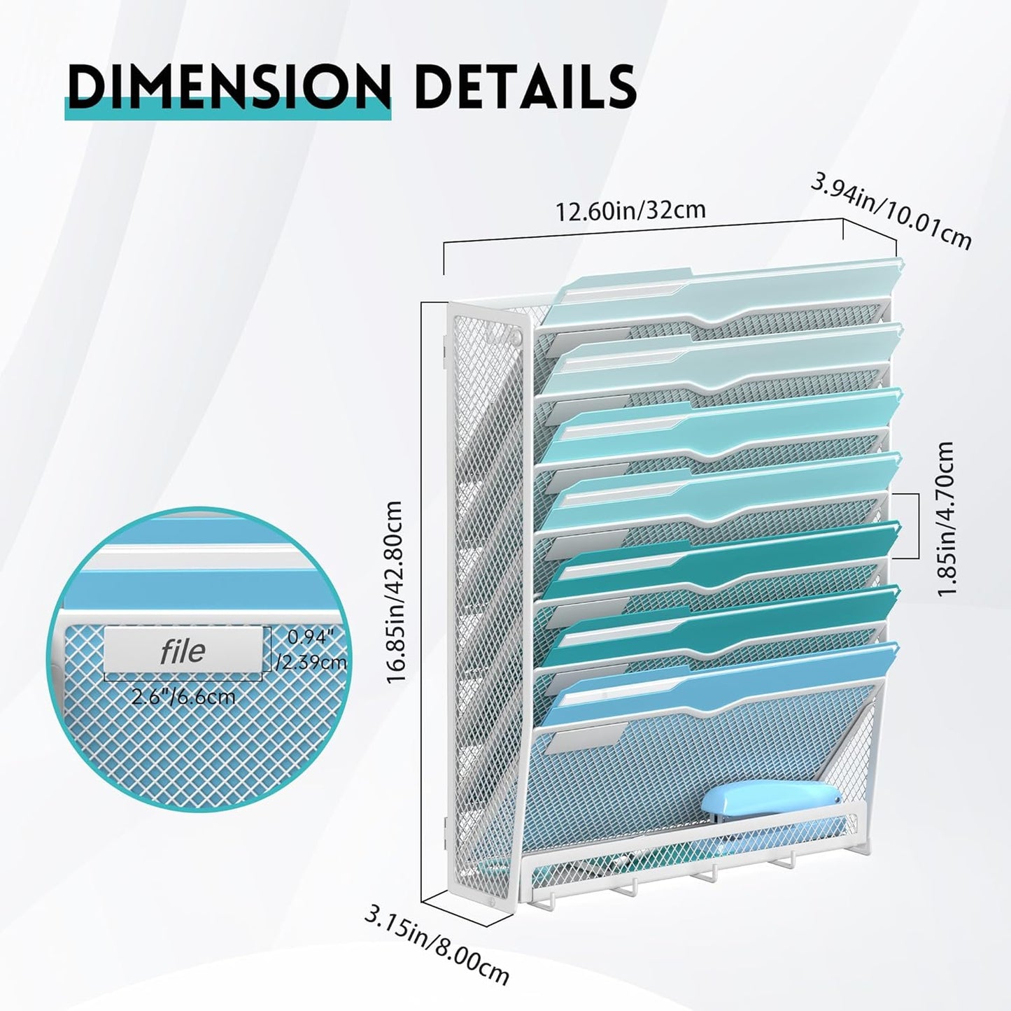 5 Tier Wall File Organizer - Hanging File Organizer with 5 Hooks, Mail Holder Wall Mounted for Papers, Folders, Magazines, Bills, Office&School Organization, Black