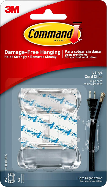Command Large Cord Clips, Organize Damage-Free, 4-Packs, 8-Clips Total