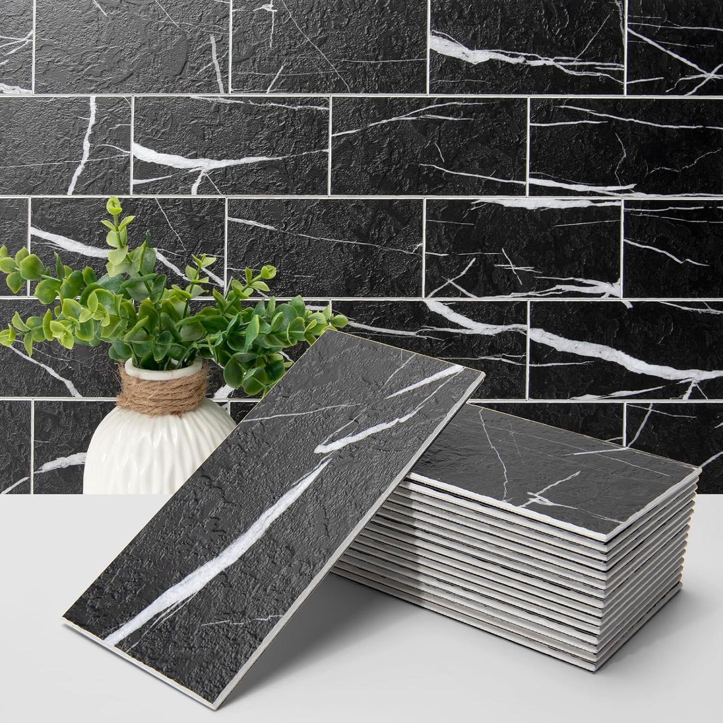 Art3d 102-Piece Peel and Stick Wall Tile for Kitchen Backsplash, Bathroom, Fireplace, 3in. × 6in. Stick on Subway Tile, Glossy White