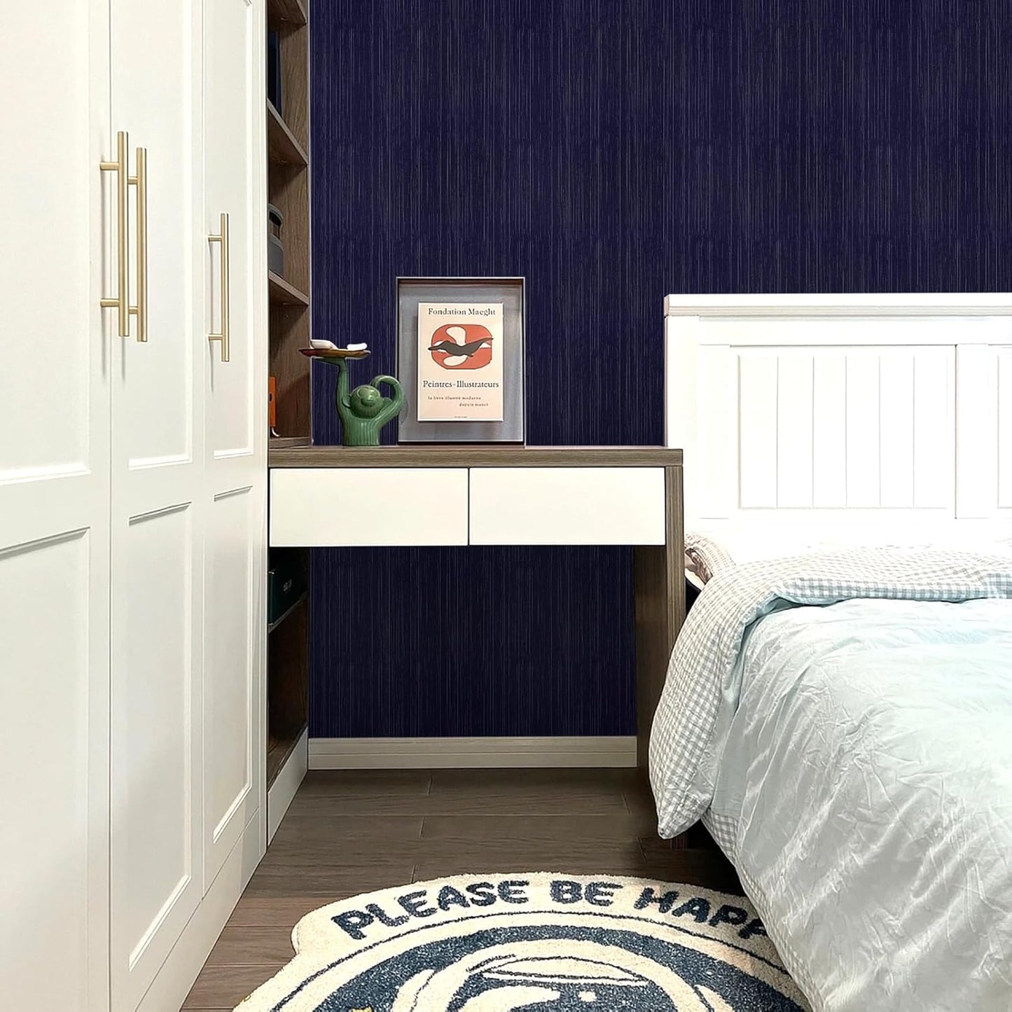 Light Blue Peel and Stick Grasscloth Texture Wallpaper 15.7"x120" Vintage Wallpaper Removable Waterproof