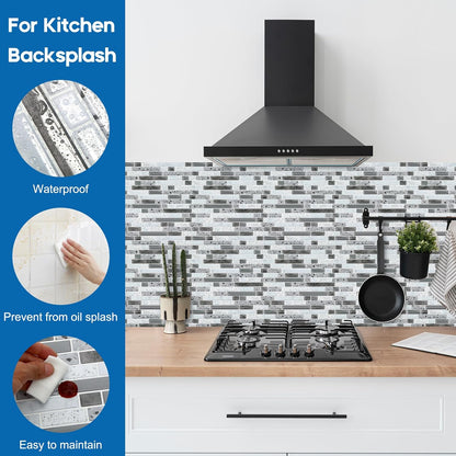 Yipscazo 10 Sheets Peel and Stick Backsplash for Kitchen Wall, 12''x12'' Waterproof Stick on Backsplash Smart Tiles for Bathroom,Removable Backsplash Wall Tiles in Gray White