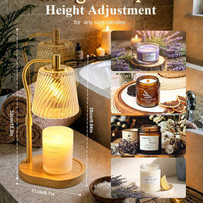 Candle Warmer Lamp - 2/4/8h Timer & Stepless Dimmable Candle Lamp with 3.9ft Cord, Adjustable Height Wax Melt Warmer for 2-6'H Jar Candles, Streamlined Flameless Ambiance Light for Bathroom Bedroom