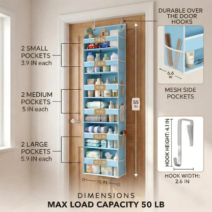HOMELUX THEORY UPGRADED 6 Tiers Over The Door Organizer Hanging - 100D EXTRA THICK & 50lbs HUGE CAPACITY, 12 Side Mesh Pockets Over The Door Shoe Organizer, Hanging Closet Organizer (Ivory, 1pc)