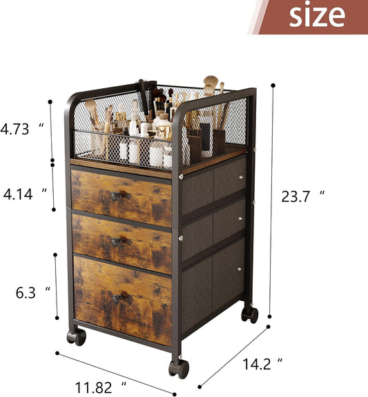 Rolling Makeup Organizer Cart with 3 Drawers, Under Desk Vanity Makeup Storage Cart, Bathroom Storage Cart Cosmetic Display Cases Cabinet for Nail Polish, Brushes & Hair Tools, Gold