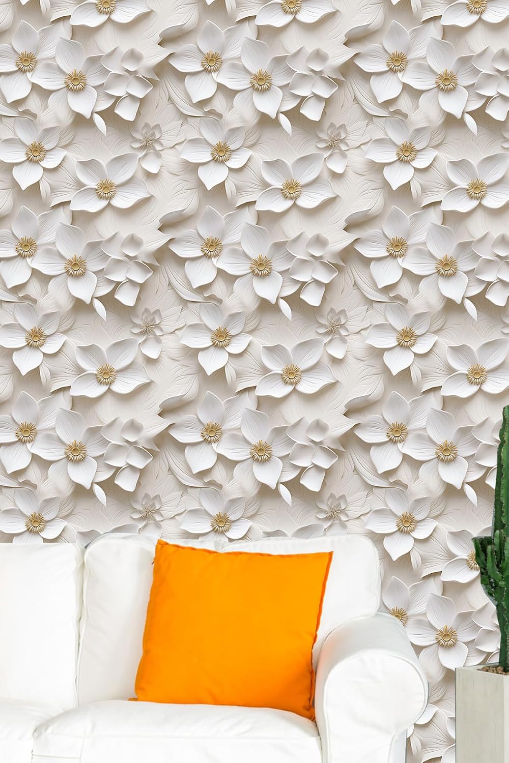 Floral Peel and Stick Wallpaper 3D Effect Interior Wall Décor Contact Paper Self Adhesive Removable Renter Friendly for Bedroom Living Cabinet Room 17.7in x 9.8ft (Not Textured Wallpaper