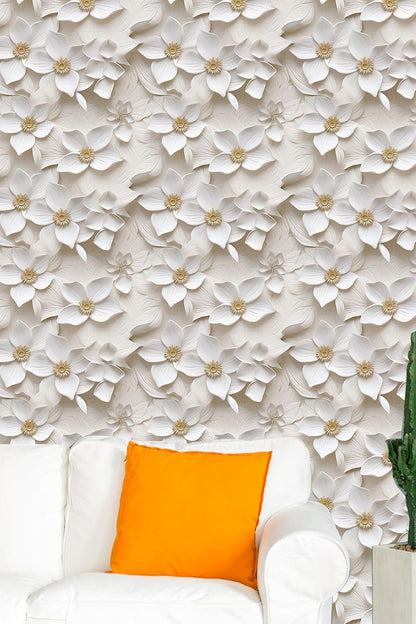 Floral Peel and Stick Wallpaper 3D Effect Interior Wall Décor Contact Paper Self Adhesive Removable Renter Friendly for Bedroom Living Cabinet Room 17.7in x 9.8ft (Not Textured Wallpaper