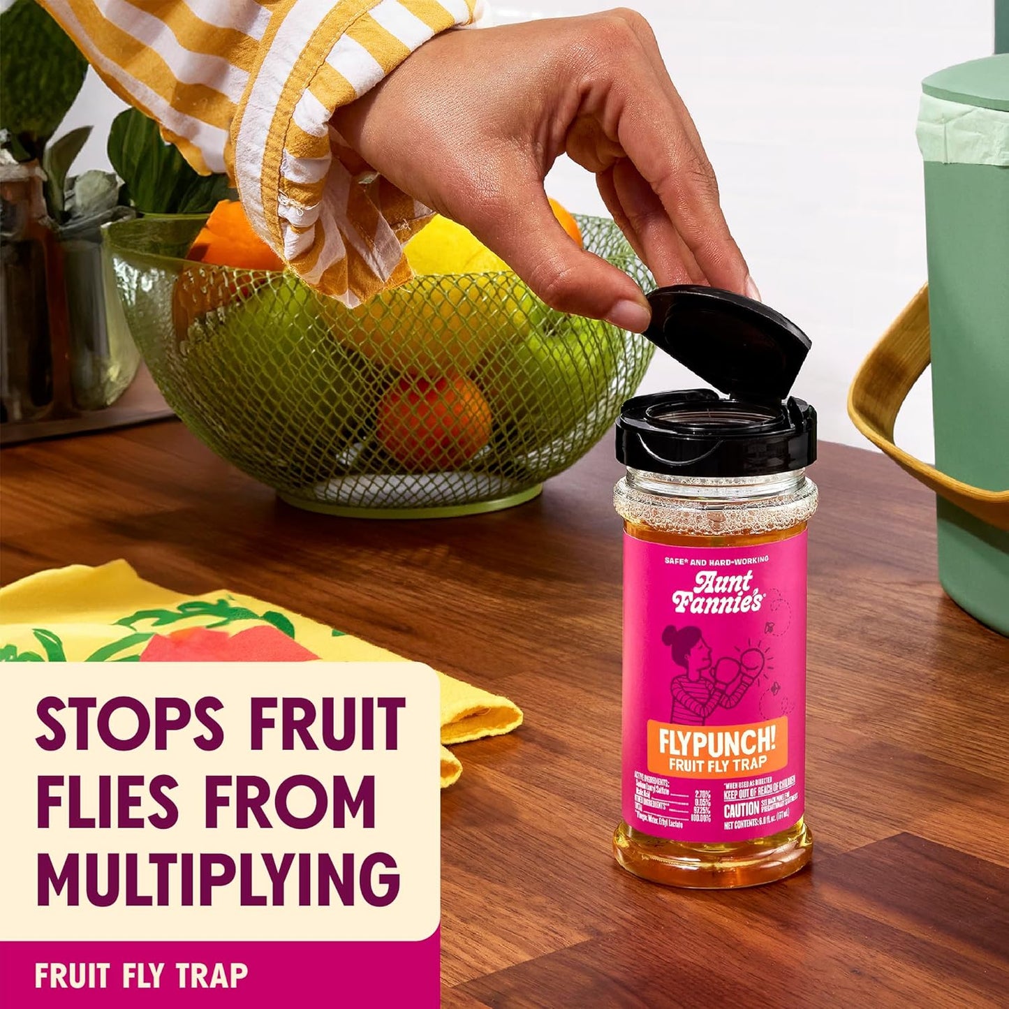 Aunt Fannie's FlyPunch Fruit Fly Trap for Indoor and Kitchen Use, Ready to Use, Made with Plant Based Ingredients, Safe Near Food, Each Bottle Lasts Up to 30 Days, Pack of 1
