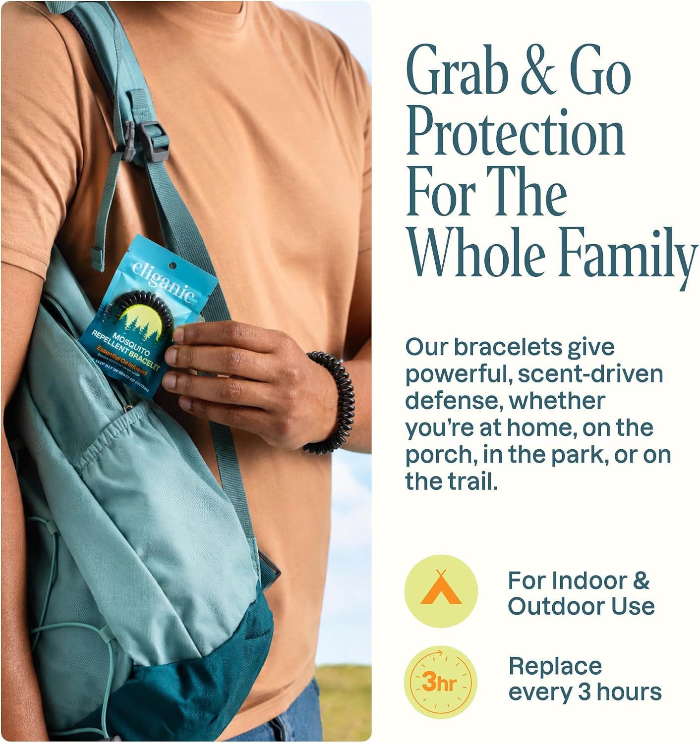 Cliganic 10 Pack Mosquito Repellent Bracelets for Adults & Kids - Natural DEET-Free Bands, Individually Wrapped