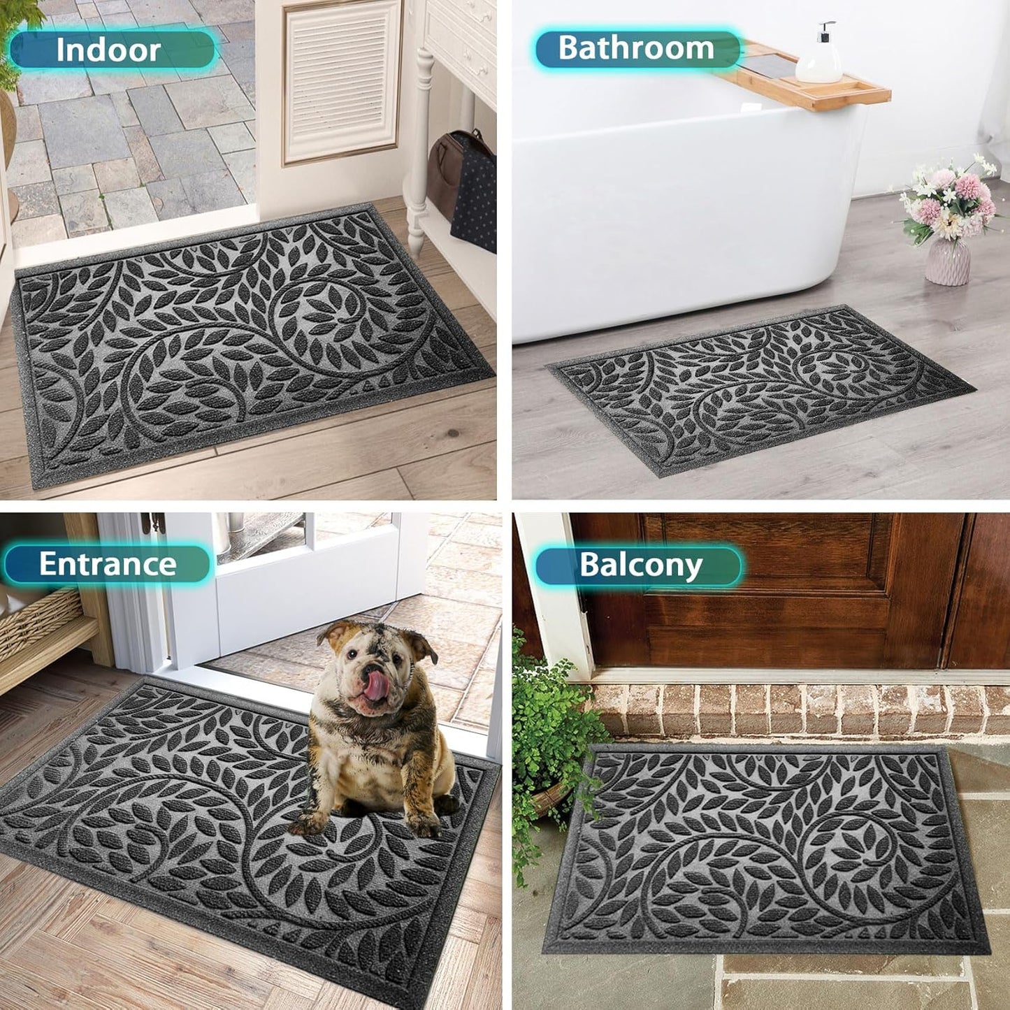 Bulijojo Front Door Mat Entrance,Durable Heavy Duty Welcome Mat,Thick Absorbent Natural Rubber Non Slip Mat,Sturdy Entryway Brown 17"x30"