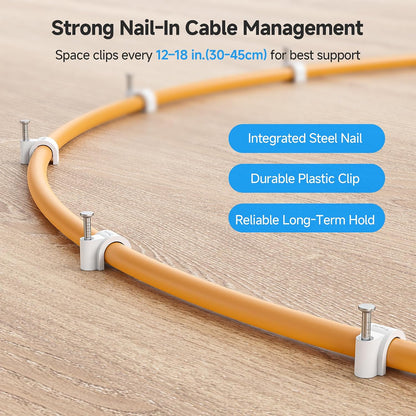 Cable Matters 200-Pack Nail-in Cable Clips, Cord Organizer, 7mm / 0.27 in. | Ethernet Cable Wall Clip, Wire Wall Clips, White