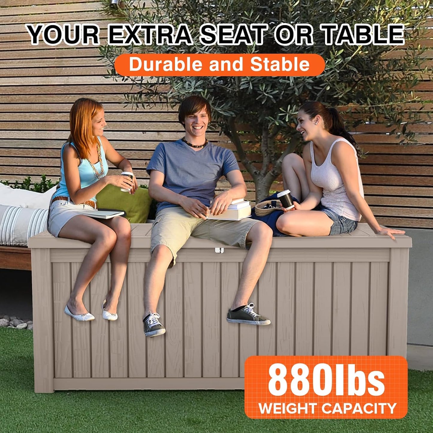 320 Gallon Outdoor Storage Box, Extra Large Waterproof Resin Deck Box with Lockable Lid Storage Bin for Patio Furniture Cushion, Garden Tools, Pool Accessories, UV-Resistant Outside, Black